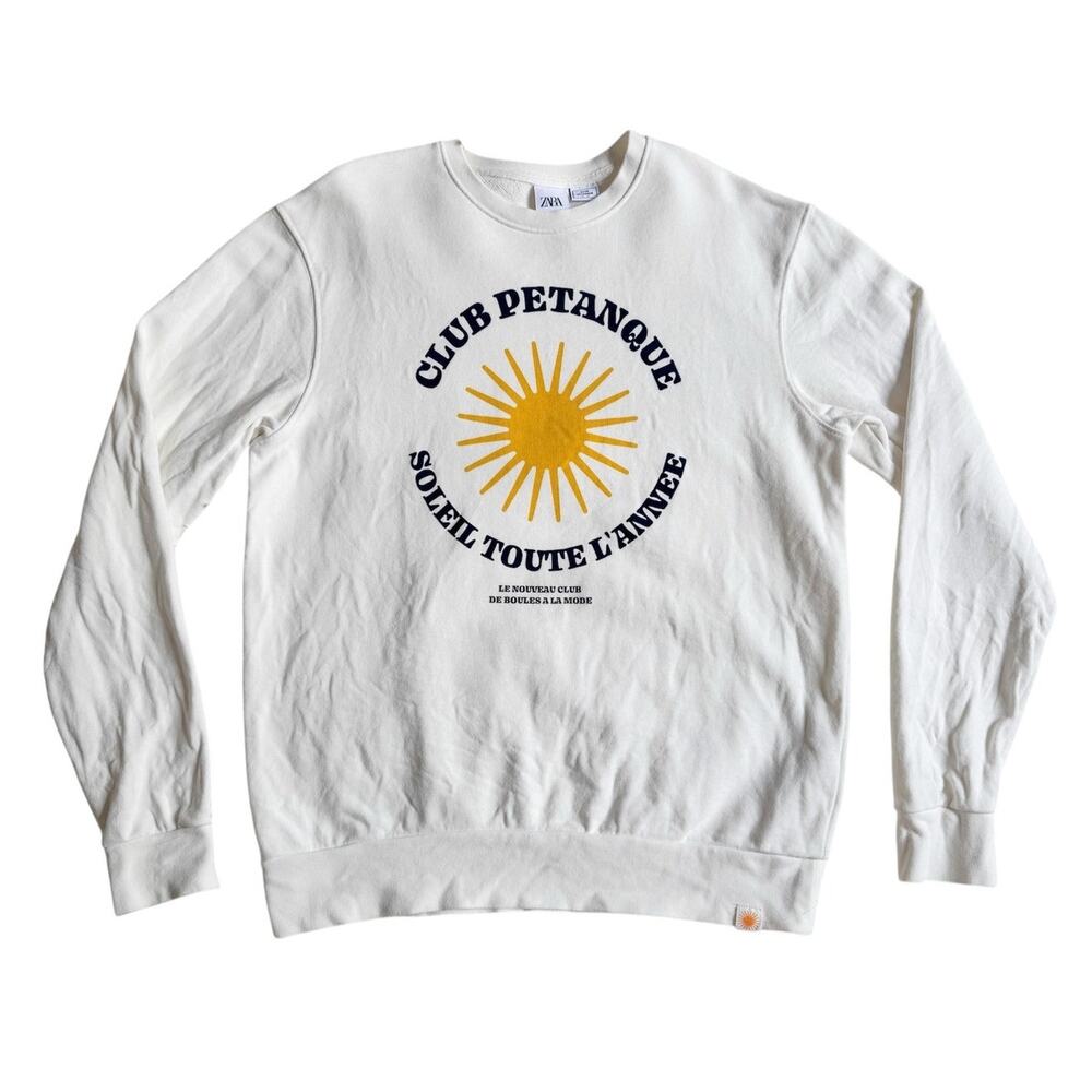 Zara Club Petanque Sweatshirt Mens Crewneck Pullover Classic Preppy Athleisure